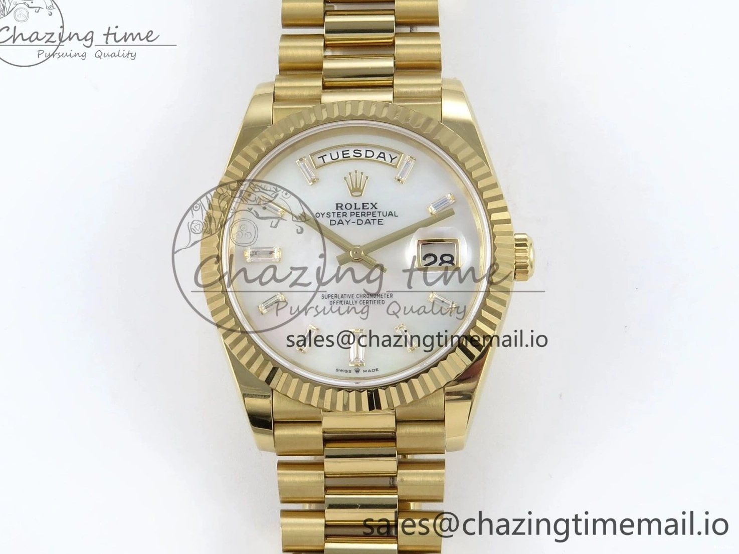 MiroTime 1219 Day Date 40 YG 228238 Noob 1:1 Best Edition White MOP Crystal Dial on President Bracelet A2836 (Gain Weight) Breathable 804